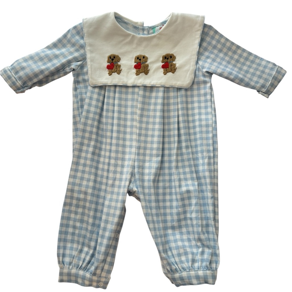 The Smocked Flamingo Valentine’s Day Puppy Romper Boys Size Three Months - Picture 2 of 8